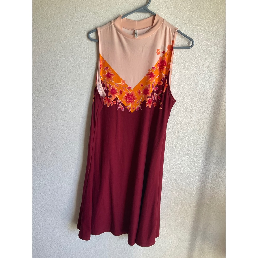 Mudd Womens XL Sleeveless Mock Neck Floral Colorblock Shift Dress Burgundy Pink